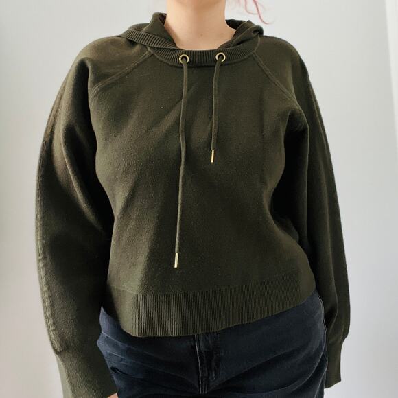Sandro Paris Olive Green Soft Designer Hoodie Pullover Sweatshirt Size L - Picture 1 of 13